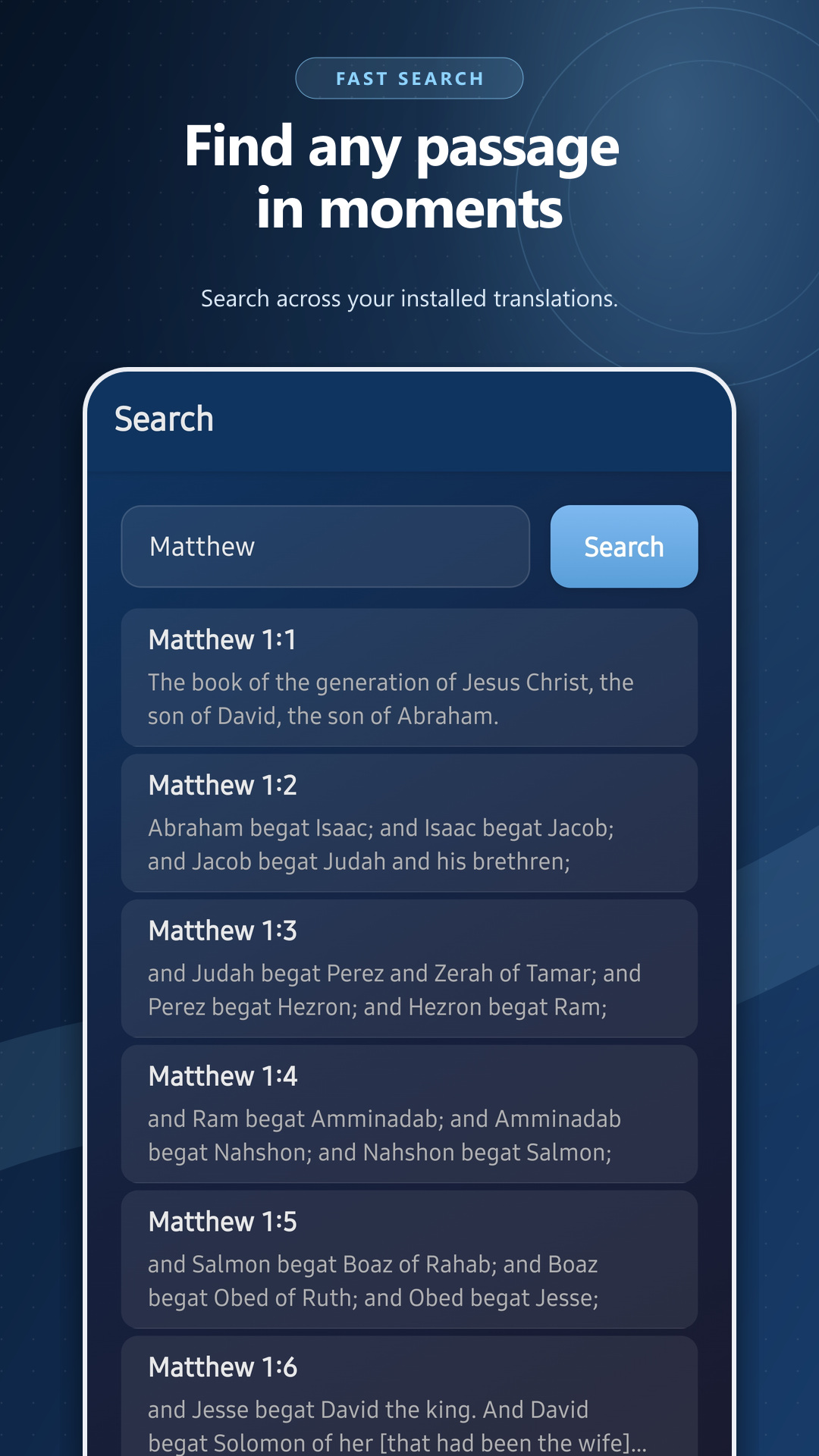 Search installed Bible translations